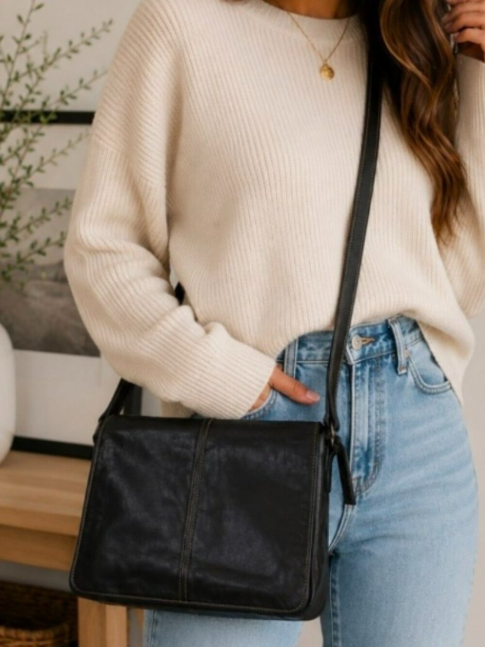 Coach Hamptons 9570 Black Leather Flap Crossbody Messenger Bag Y2K